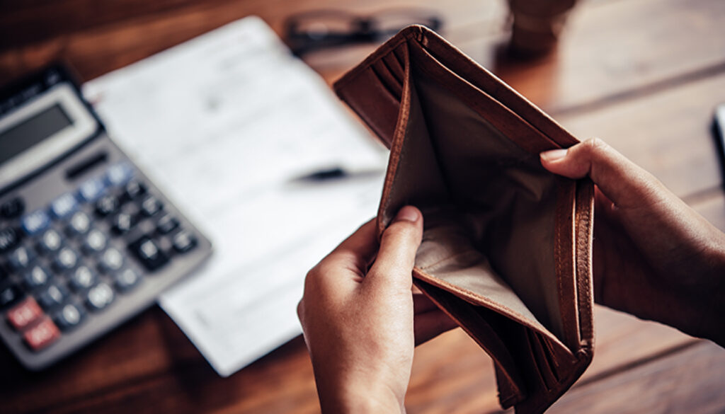 Empty money in wallet, concept money deficit, money is not enoug Empty money in wallet, concept money deficit, money is not enoug
